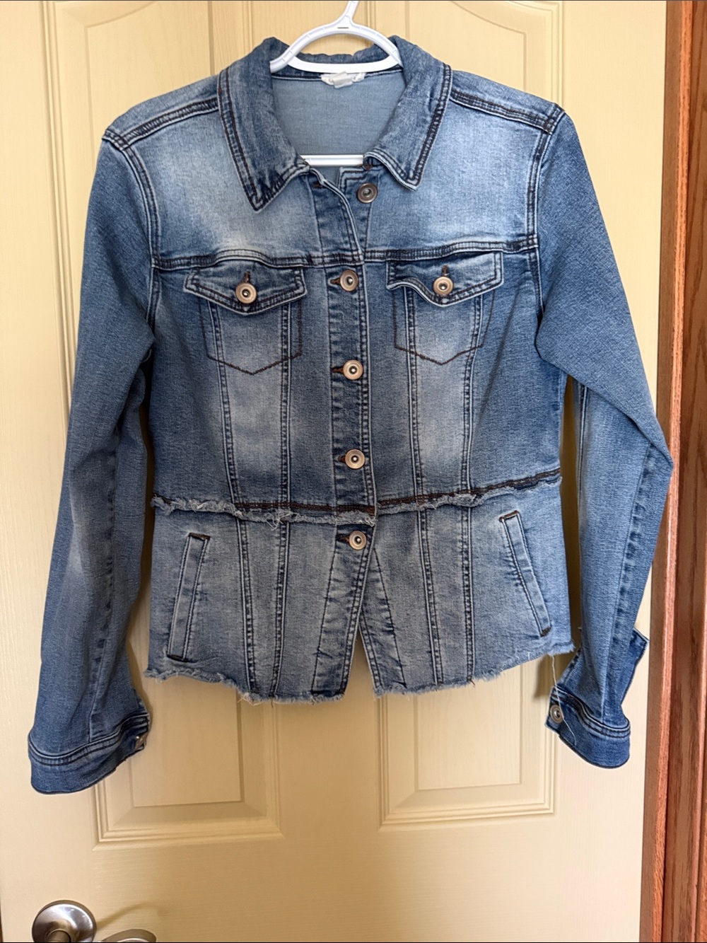 Tribal Light Blue Distressed Denim Jean Jacket